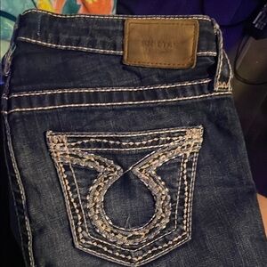 Big Star Blue Jeans with Ornate Stitching and Leather Patch